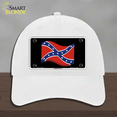 Confederate 3-D Flag Novelty License Plate Hat Unconstructed Cotton / White