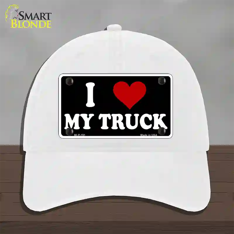 I Love My Truck Black Novelty License Plate Hat Unconstructed Cotton / White