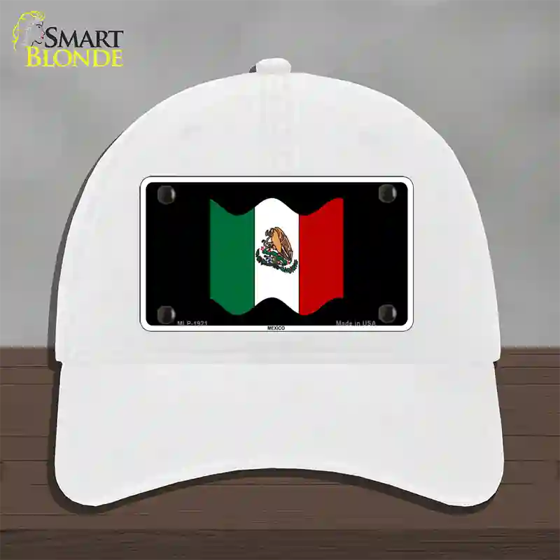 Mexico Waving Flag Novelty License Plate Hat Unconstructed Cotton / White