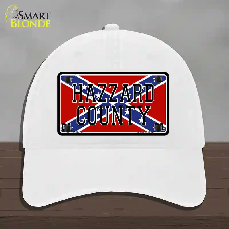 Hazard County Confederate Flag Novelty License Plate Hat Unconstructed Cotton / White