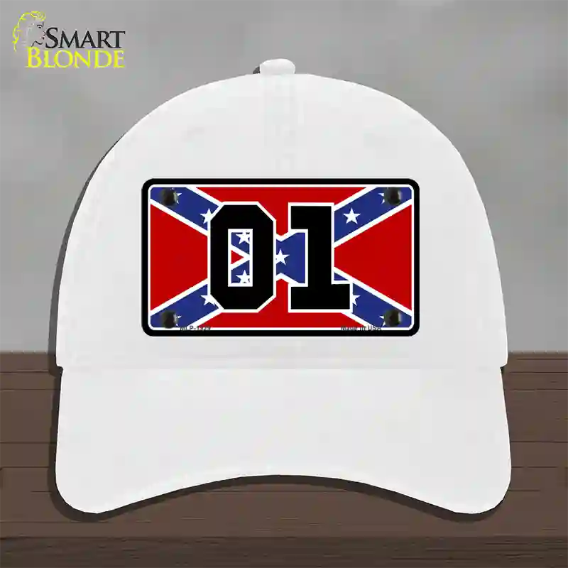 Confederate Flag 01 Novelty License Plate Hat Unconstructed Cotton / White