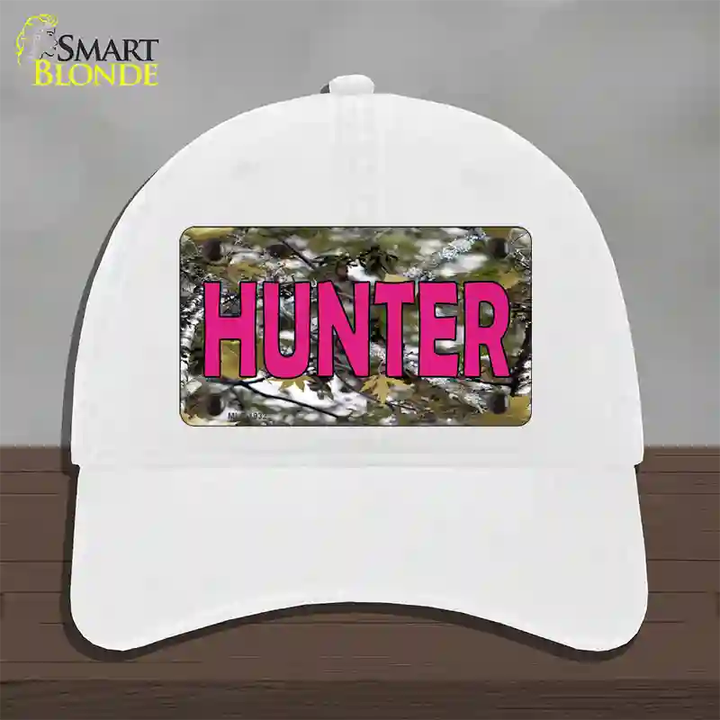 Pink Hunter Novelty License Plate Hat Unconstructed Cotton / White