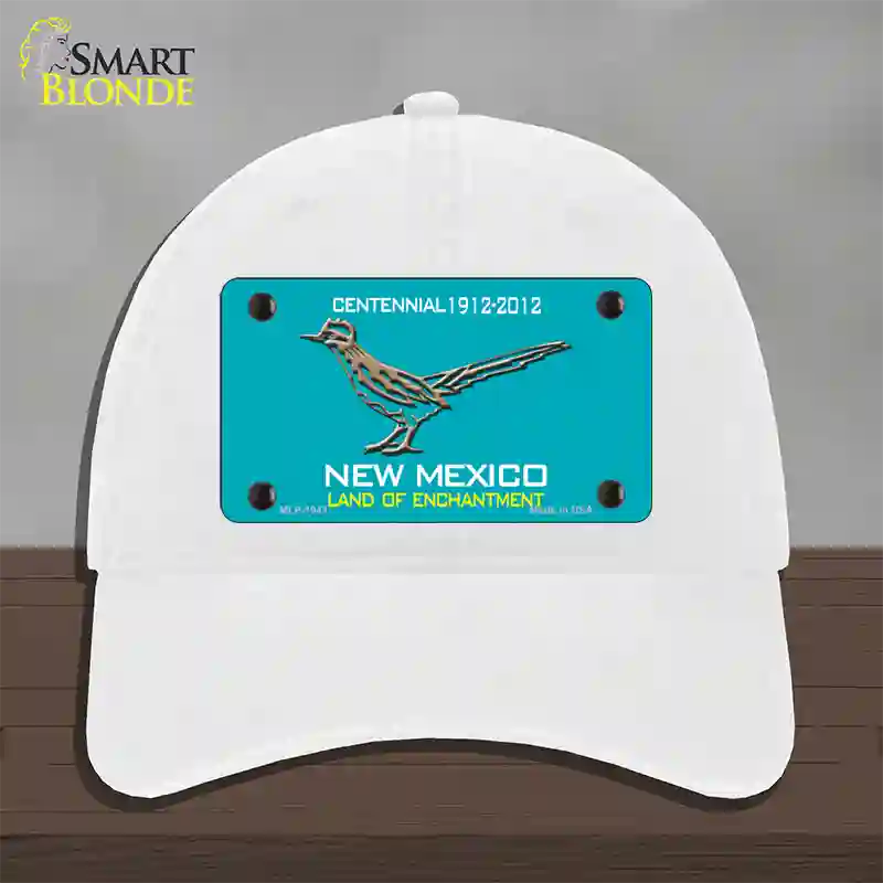 Road Runner Teal New Mexico Novelty License Plate Hat Unconstructed Cotton / White