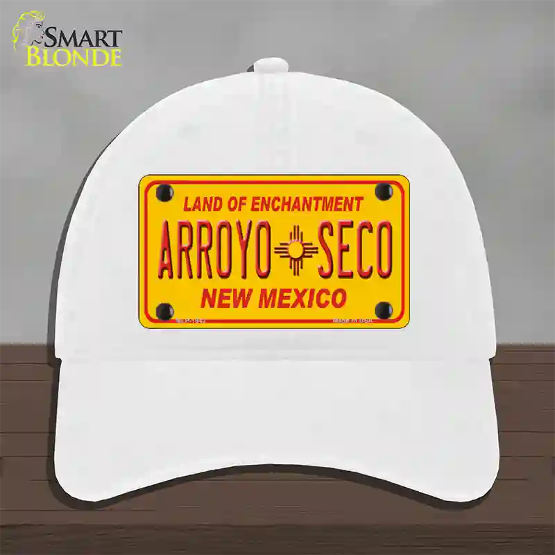 Arroyo Seco Yellow New Mexico Novelty License Plate Hat Unconstructed Cotton / White