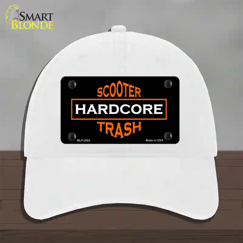 Hardcore Scooter Trash Black Novelty License Plate Hat Unconstructed Cotton / White