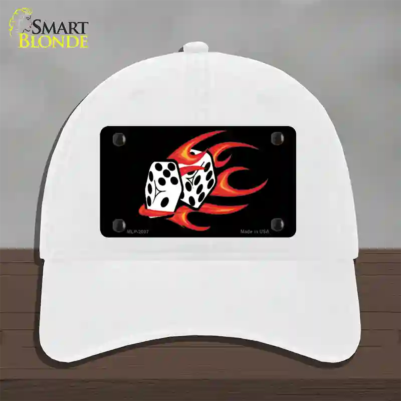 Red Hot Flaming Dice Novelty License Plate Hat Unconstructed Cotton / White