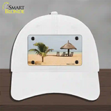 Tropical Beach Setting Novelty License Plate Hat Unconstructed Cotton / White