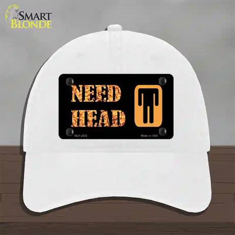 Need Head Novelty License Plate Hat Unconstructed Cotton / White