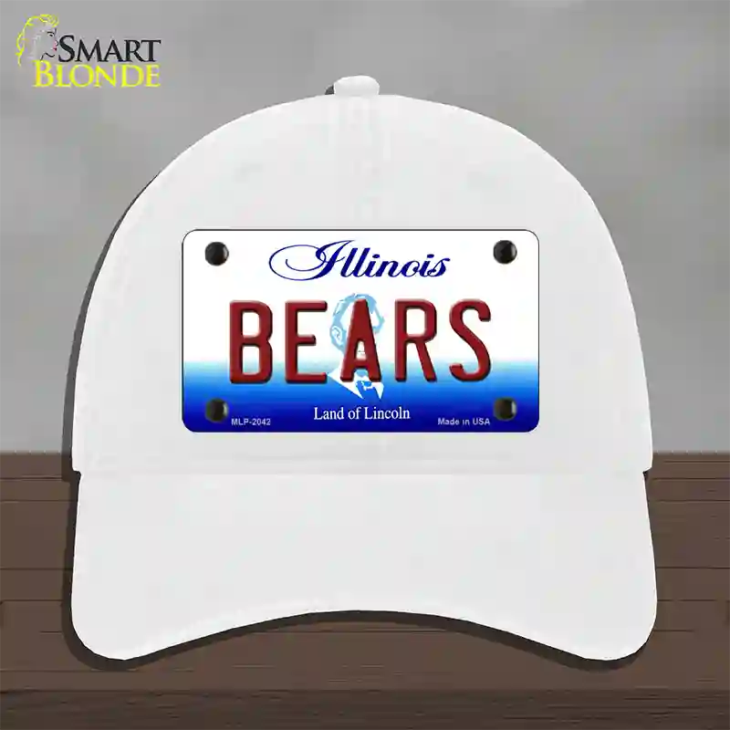 Bears Illinois State Novelty License Plate Hat Unconstructed Cotton / White