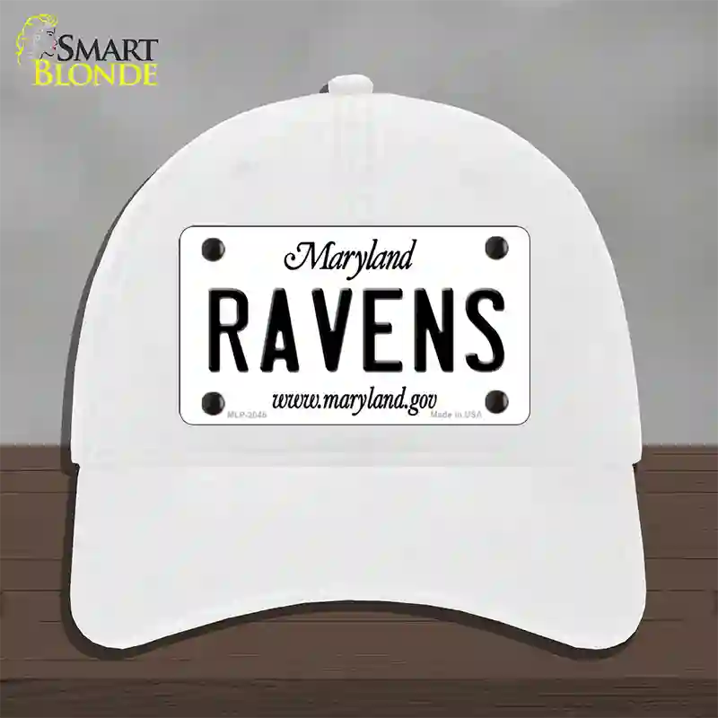 Ravens Maryland State Novelty License Plate Hat Unconstructed Cotton / White