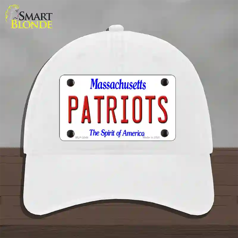 Patriots Massachusetts State Novelty License Plate Hat Unconstructed Cotton / White