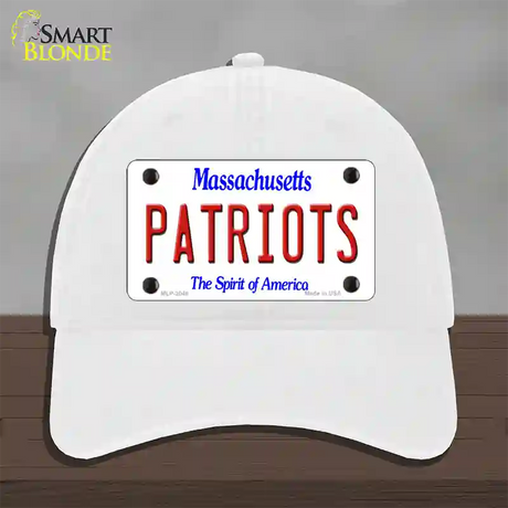 Patriots Massachusetts State Novelty License Plate Hat Unconstructed Cotton / White