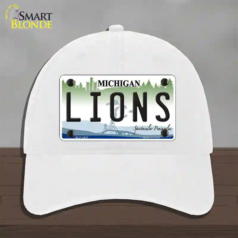 Lions Michigan State Novelty License Plate Hat Unconstructed Cotton / White