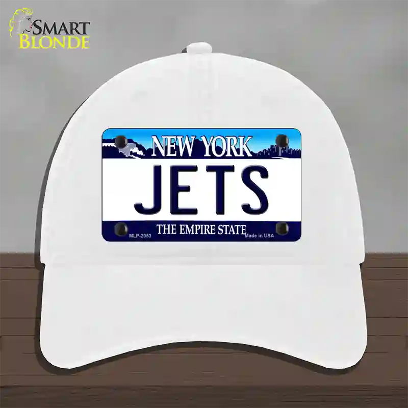 Jets New York State Novelty License Plate Hat Unconstructed Cotton / White