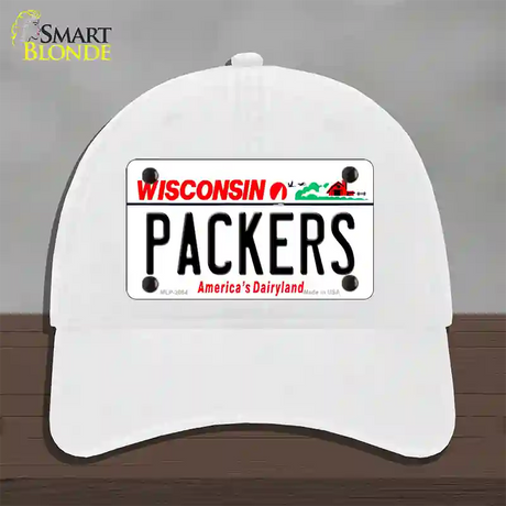 Packers Wisconsin State Novelty License Plate Hat Unconstructed Cotton / White