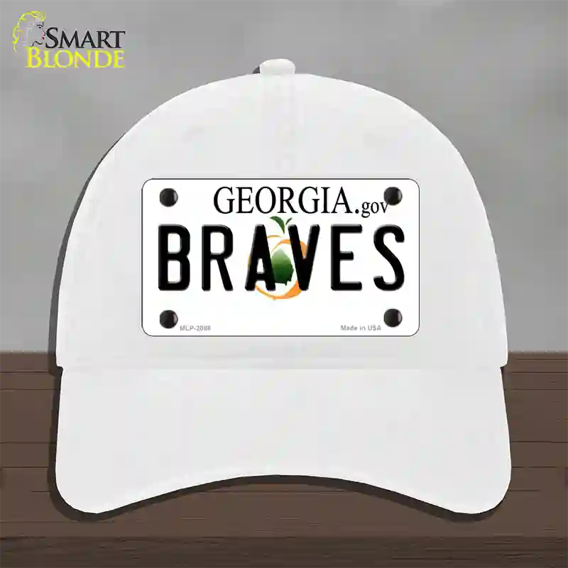 Braves Georgia State Novelty License Plate Hat Unconstructed Cotton / White