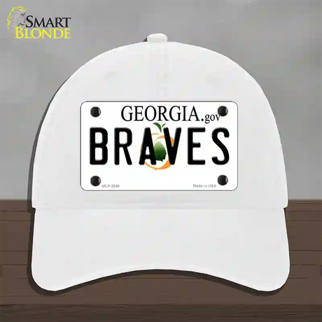 Braves Georgia State Novelty License Plate Hat Unconstructed Cotton / White