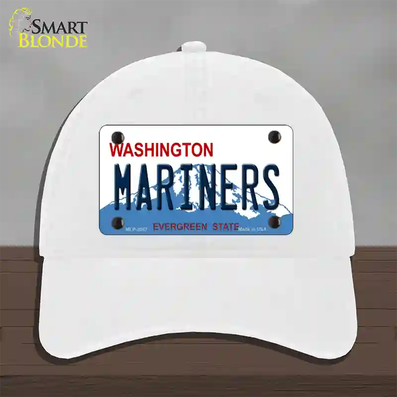 Mariners Washington State Novelty License Plate Hat Unconstructed Cotton / White