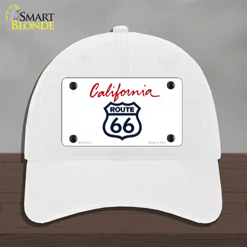 Route 66 Shield California Novelty License Plate Hat Unconstructed Cotton / White