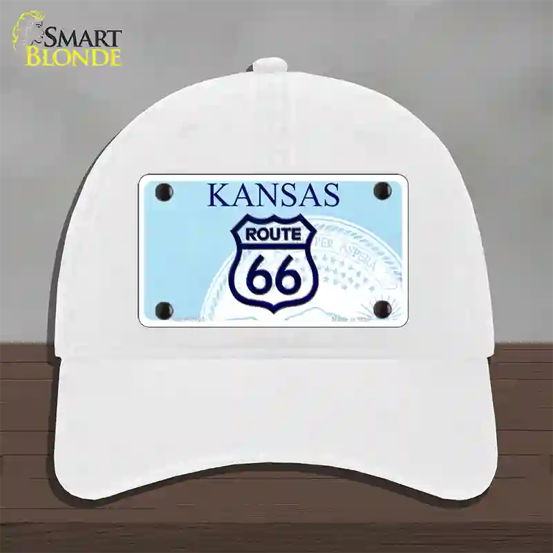 Route 66 Shield Kansas Novelty License Plate Hat Unconstructed Cotton / White