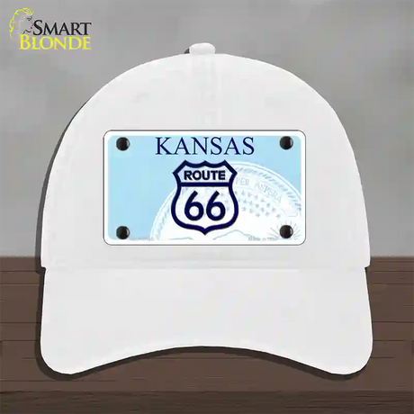 Route 66 Shield Kansas Novelty License Plate Hat Unconstructed Cotton / White