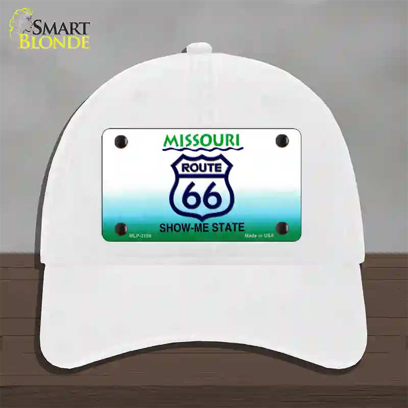 Route 66 Shield Missouri Novelty License Plate Hat Unconstructed Cotton / White