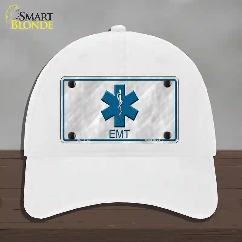 EMT Novelty License Plate Hat Unconstructed Cotton / White