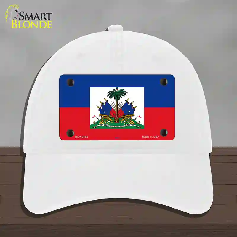 Haiti Flag Novelty License Plate Hat Unconstructed Cotton / White