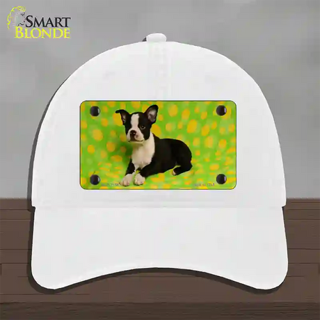 Boston Terrier Dog Novelty License Plate Hat Unconstructed Cotton / White