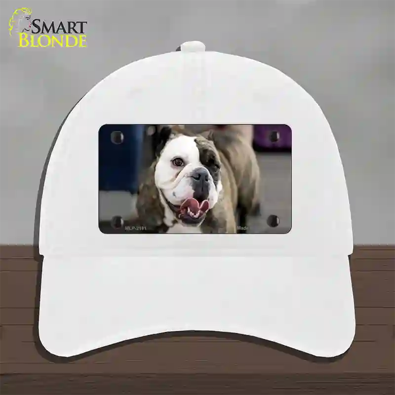 Bulldog Dog Novelty License Plate Hat Unconstructed Cotton / White