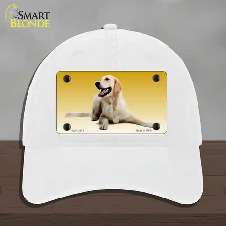 Golden Retriever Dog Novelty License Plate Hat Unconstructed Cotton / White