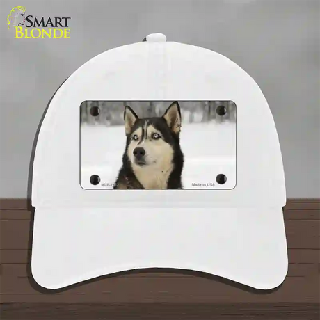 Husky Dog Novelty License Plate Hat Unconstructed Cotton / White