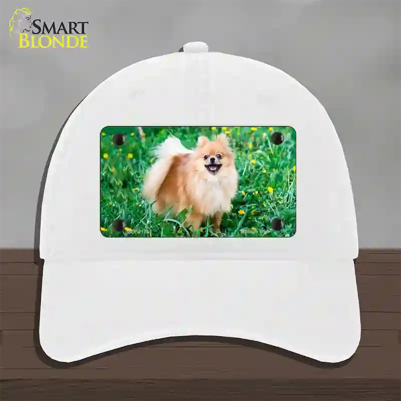 Pomeranian Dog Novelty License Plate Hat Unconstructed Cotton / White