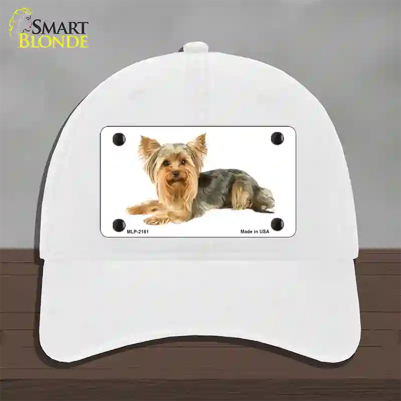 Yorkshire Terrier Dog Novelty License Plate Hat Unconstructed Cotton / White