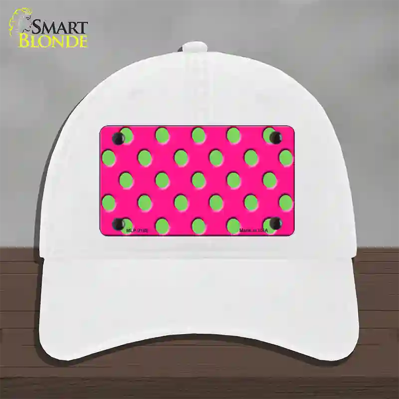 Lime Green Polka Dots Hot Pink Novelty License Plate Hat Unconstructed Cotton / White