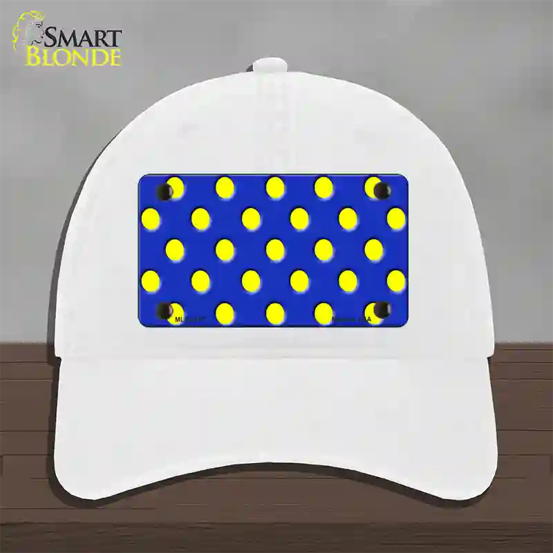 Yellow Polka Dots Royal Blue Novelty License Plate Hat Unconstructed Cotton / White