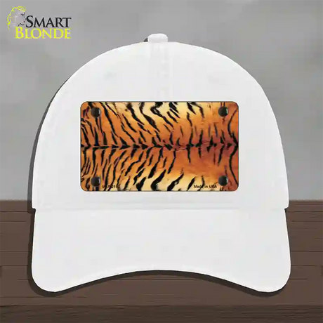 Tiger Pattern Novelty License Plate Hat Unconstructed Cotton / White