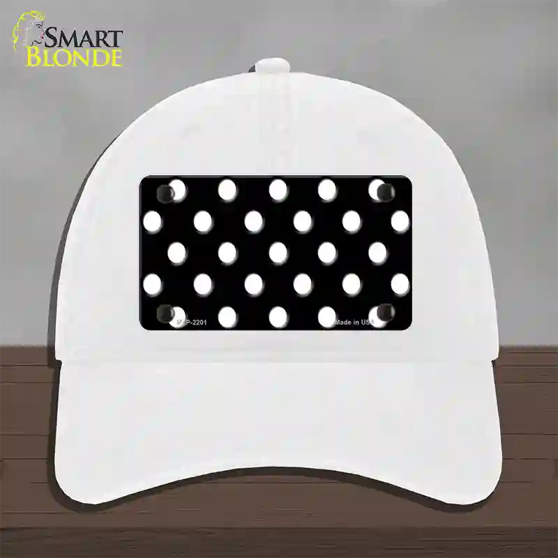 White Polka Dots Black Novelty License Plate Hat Unconstructed Cotton / White