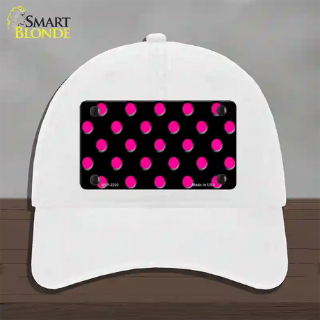 Hot Pink Polka Dots Black Novelty License Plate Hat Unconstructed Cotton / White