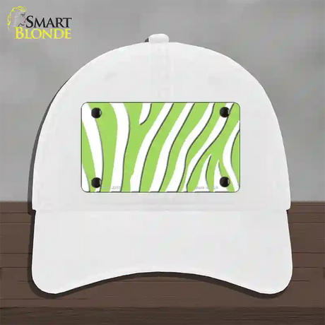 Lime Green White Zebra Novelty License Plate Hat Unconstructed Cotton / White