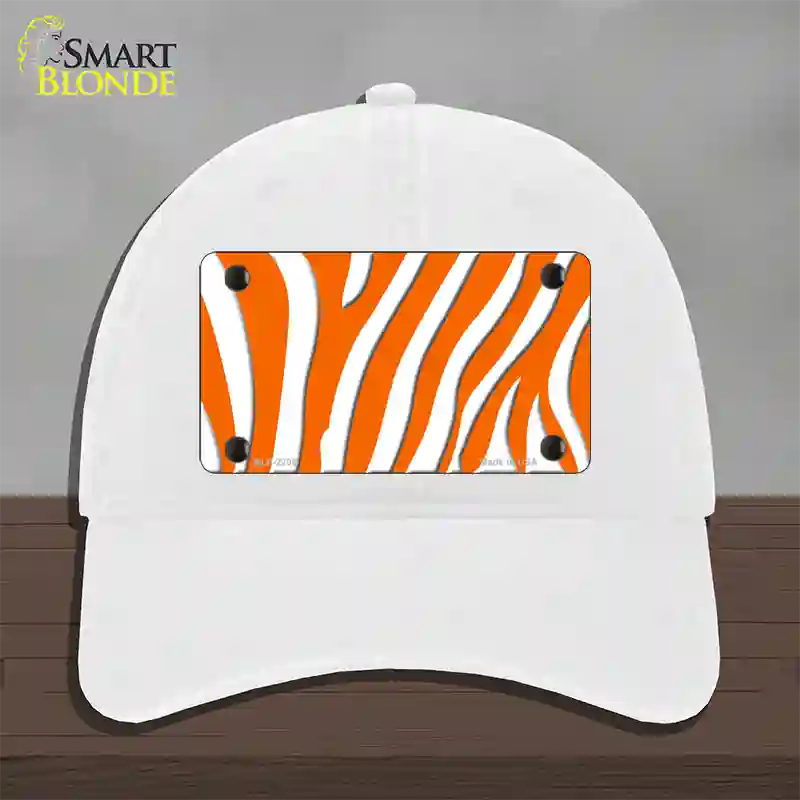 Orange White Zebra Novelty License Plate Hat Unconstructed Cotton / White