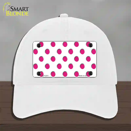 Hot Pink Polka Dots White Novelty License Plate Hat Unconstructed Cotton / White