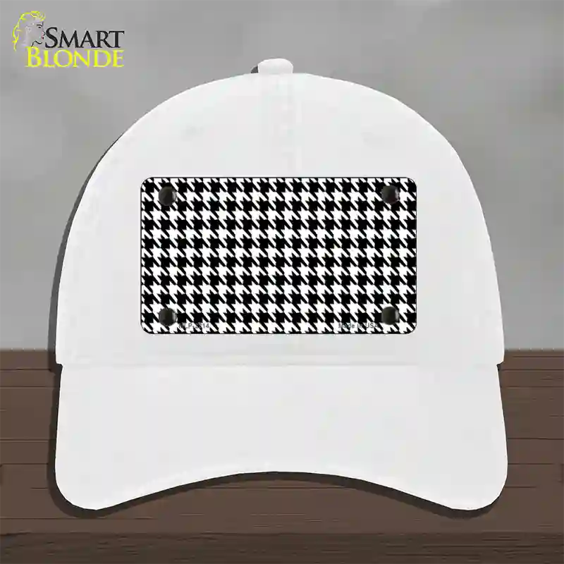 White Black Houndstooth Novelty License Plate Hat Unconstructed Cotton / White