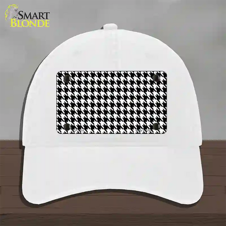 White Black Houndstooth Novelty License Plate Hat Unconstructed Cotton / White