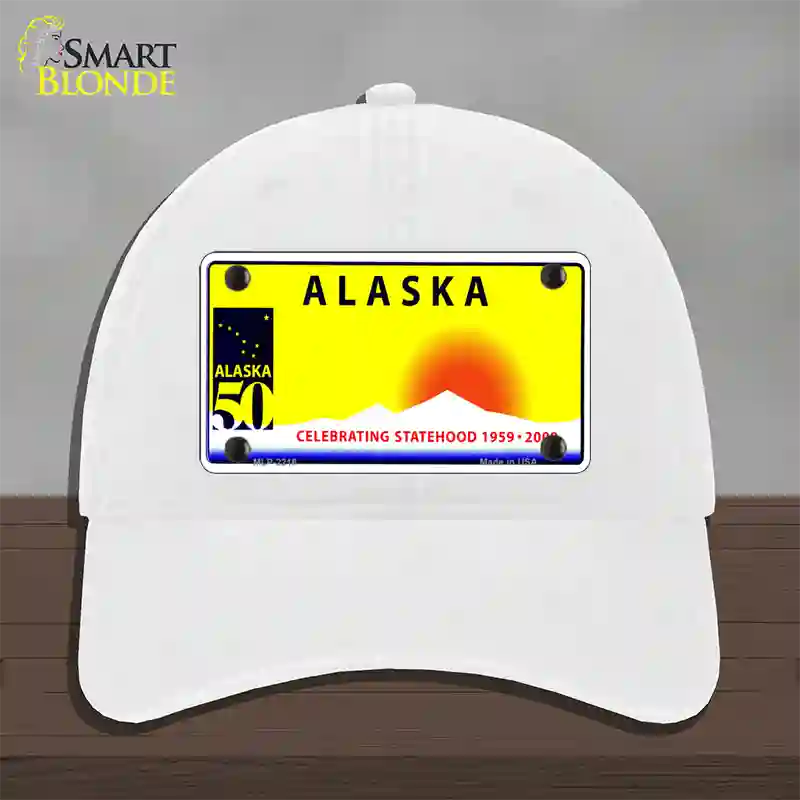 Alaska State Blank Novelty License Plate Hat Unconstructed Cotton / White / Alaska Statehood (2216):https | Clean | Yes