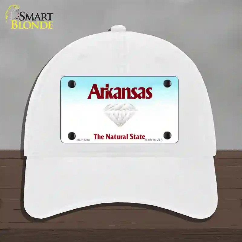 Arkansas State Novelty License Plate Hat Unconstructed Cotton / White / Arkansas Diamond (2218):https | Clean | Yes