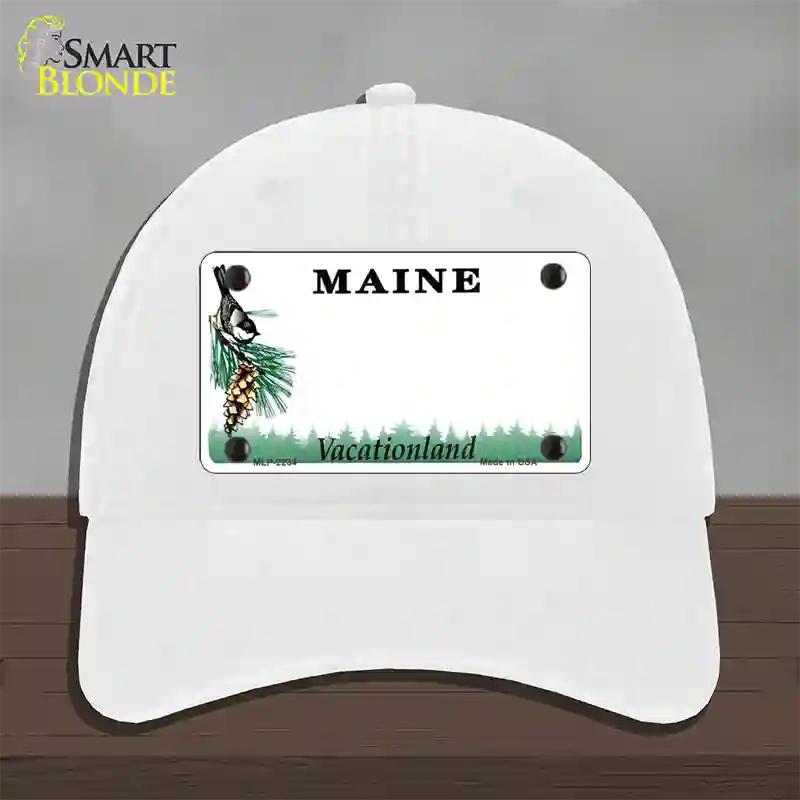 Maine State Blank Novelty License Plate Hat Unconstructed Cotton / White