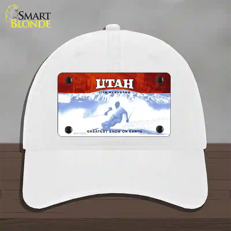 Utah State Blank Novelty License Plate Hat Unconstructed Cotton / White