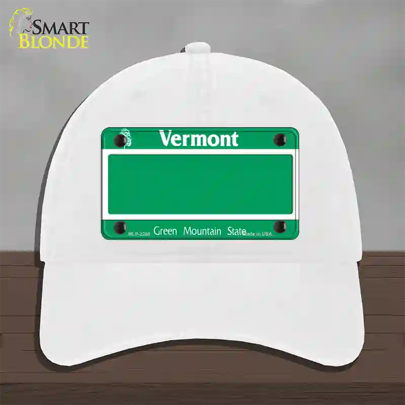 Vermont State Blank Novelty License Plate Hat Unconstructed Cotton / White