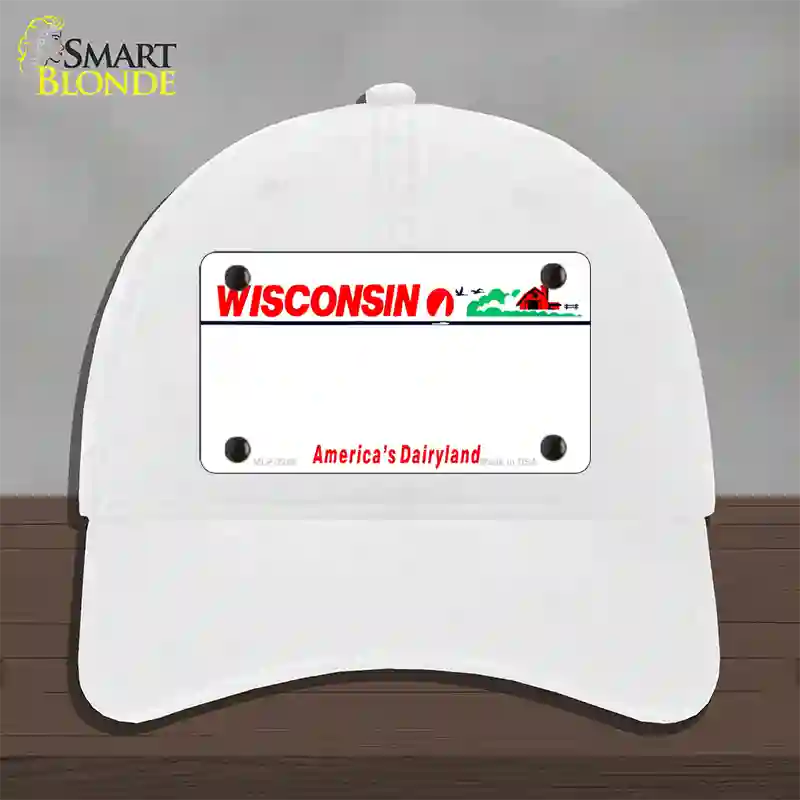 Wisconsin State Blank Novelty License Plate Hat Unconstructed Cotton / White